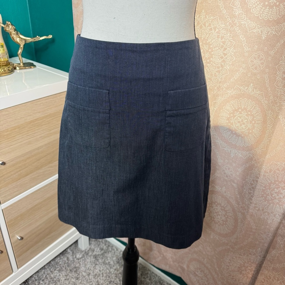 LOFT Womens Lined A-Line Skirt Blue Side Zip Pockets Above Knee Work Size 2